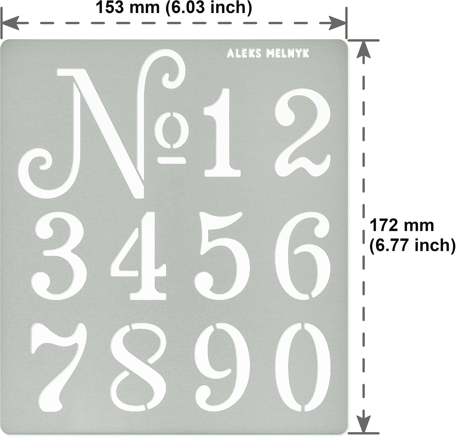 Aleks Melnyk No.159 Metal Stencil French Small Numbers 1.5 inch, Template for Wood Burning, Crafts, DIY, Engraving, World Stencil, Decor, Reusable Vintage Arabic Numerals, Old World Number