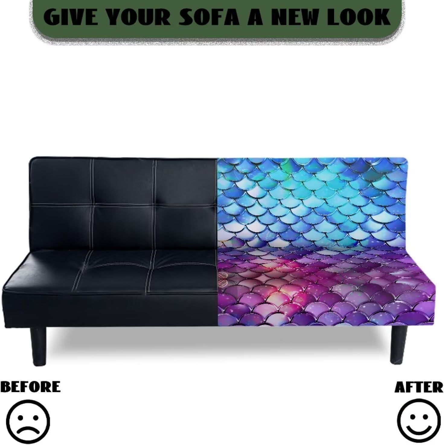 Mermaid Scales Non-Slip Futon Slipcover Stretch Futon Sofa Bed Cover Water Resistant Furniture Protector for Kids Pets Home Decor