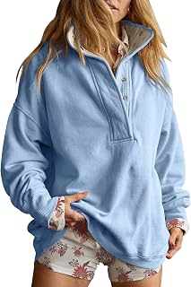 Oversized Sweatshirt for Women Casual Long Sleeve Button Henley Neck Pullover Tops Fall Fashion Solid Color Clothes