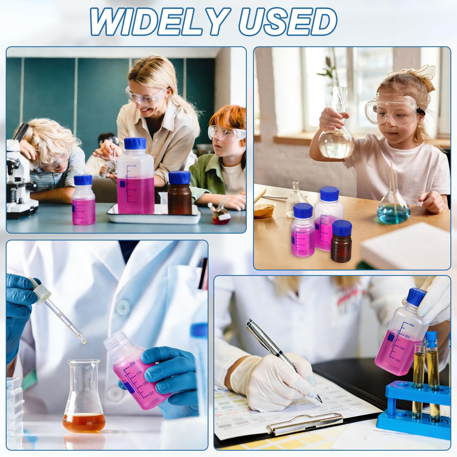 PATIKIL 1000ml Bottiglie Da Laboratorio In PP Rinforzato Con Gradazione, 2 Pezzi Bottiglie Di Plastica Con Tappo A Vite Blu Per Liquidi Reagenti Acqua Da Laboratorio, Trasparente (Rotonda)