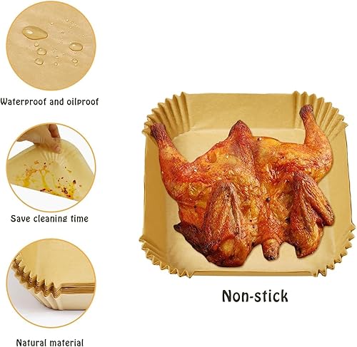 Miniatura 3 de UMETRE forros de papel para freidora de aire, 150 piezas desechables de airfryer forros de papel de pergamino, hojas cuadradas de 8 pulgadas
