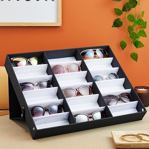 Miniatura 2 de Juvale 18-Slot Sunglass Organizer & Sunglasses Case - Black 18.7 x 14.9 x 2.4 in - Eyeglass Holder & Glass Display Box for Desk & Vanity - Travel
