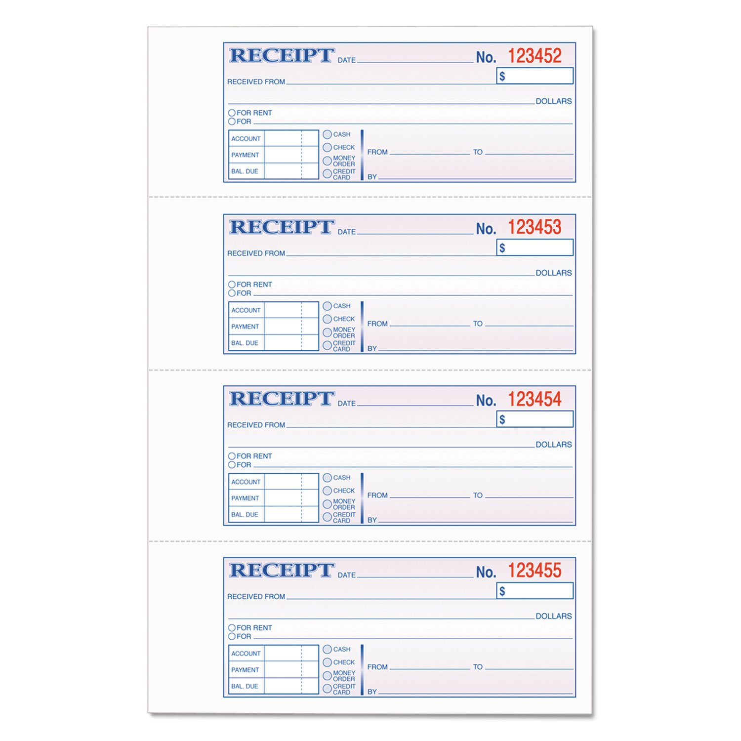 Tops Geld Rechnung Buch, 2-teilig, selbstdurchschreibend, 2–3/4 x 7–1/20,3 cm, 4 Quittungen pro Seite, 400 Sets pro Buch (46816)