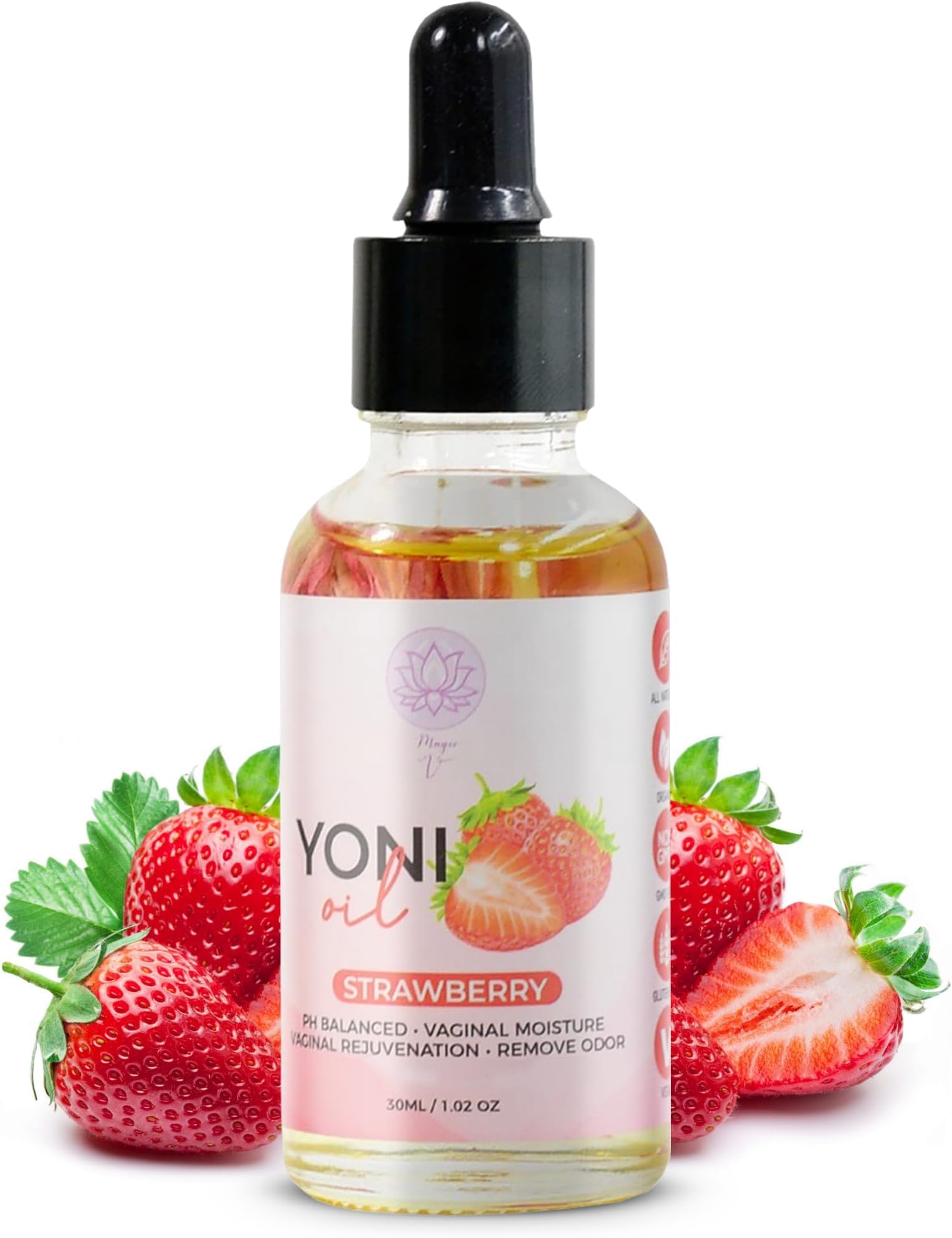 Magic V Yoni Oil for Women – Organic Feminine Care Vaginal Moisturizer, pH Balance & Odor Control, Soothes Ingrown Hair & Razor Bumps – Strawberry Scent