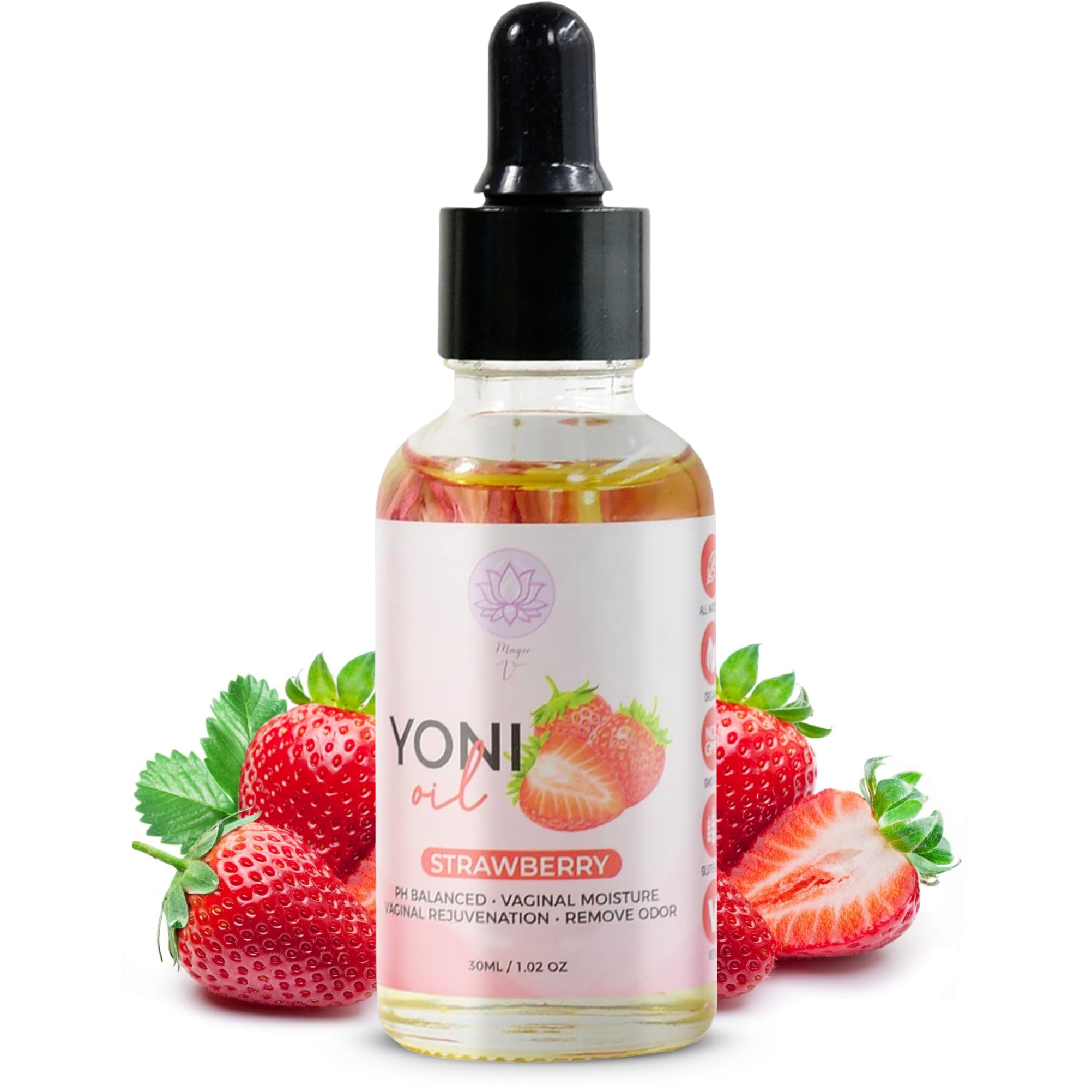 Magic V Yoni Oil for Women – Organic Feminine Care Vaginal Moisturizer, pH Balance & Odor Control, Soothes Ingrown Hair & Razor Bumps – Strawberry Scent