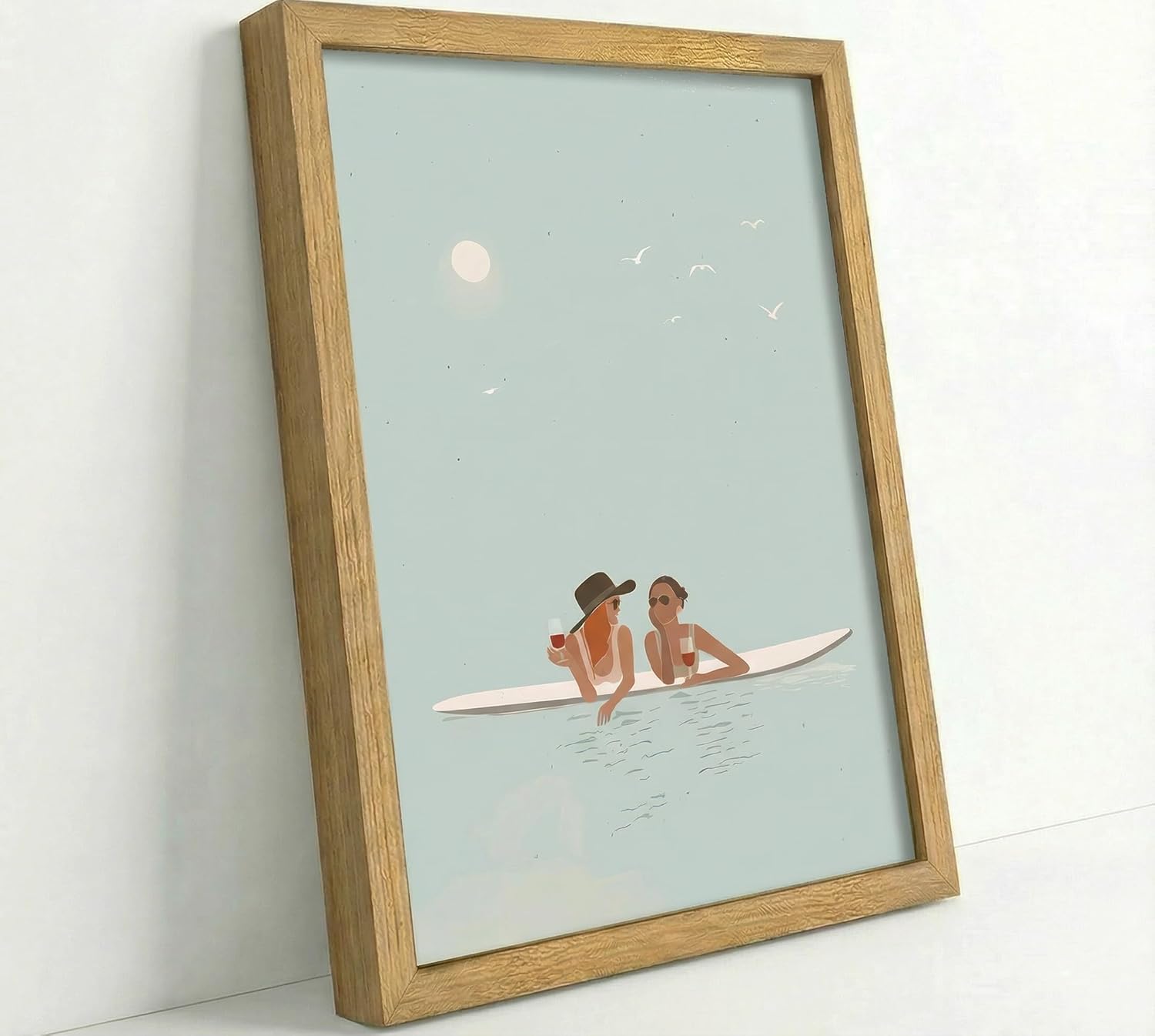 Framed Saltwater Sunsets Wall Art Coastal Wall Decor Picture Minimalist Beach House Poster Print Rustic Typography Print for Bathroom Bedroom Living Room Summer Ocean Theme Home Decoration 12x16in