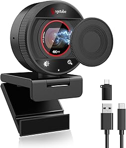 Angetube 4K Webcam for PC, 1080P@60FPS Streaming Camera with PDAF Auto Focus, AI Noise Reduction, 8X Zoom, USB Web Camera with Privacy Protection for Laptop/Mac/PC, Compatible with Zoom, Teams, OBS