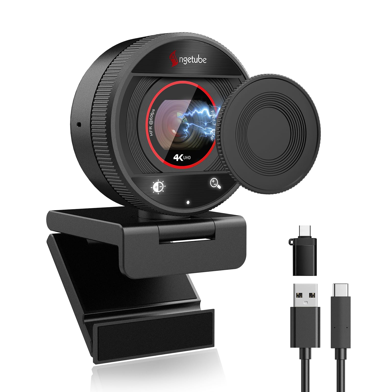 Angetube Webcam 4K para PC, Cámara Web Streaming 1080P@60FPS, Enfoque Automático PDAF, Micrófonos IA, Zoom Digital 8X, Tapa de Privacidad, Compatible con Zoom/Teams/OBS para Mac/Portátil