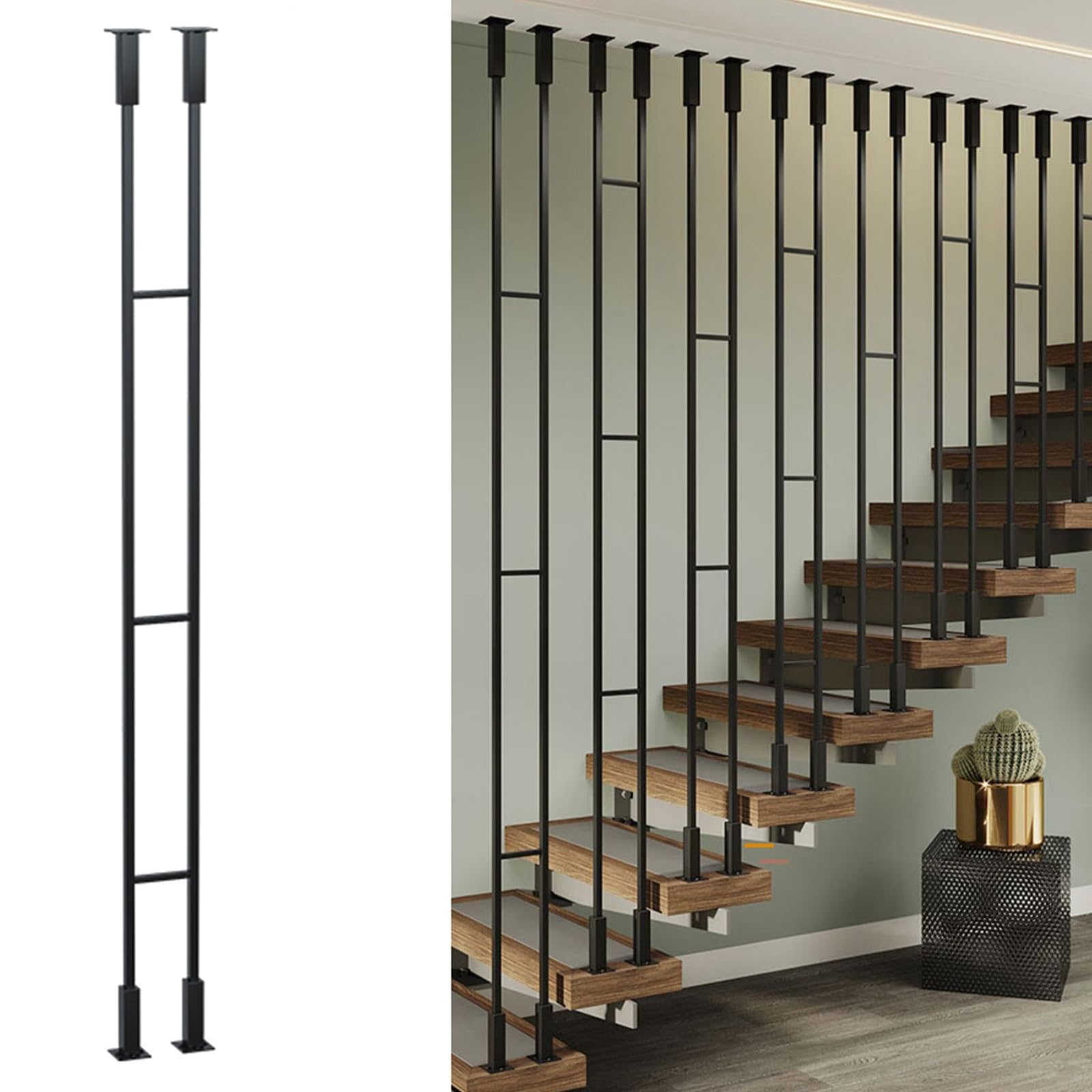 Ringhiera per Scale Balaustre Metalliche con Montaggio Laterale e Viti, Balaustre Personalizzabili per Scale, Colonne balaustre per abitazioni, Loft, Ville e uffici(Black (1 pc),90cm)