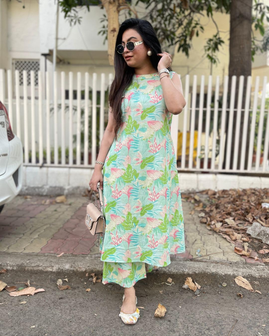 ANNI Designer Ensemble Kurta d'été floral pour femme | Ensemble Kurta en coton pour femme | Ensemble Kurti pour femme | Ensemble élégant en coton mélangé Kurtis et pantalon