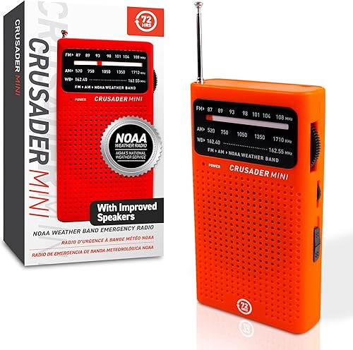 Miniatura 1 de 72 HRS Radio meteorológica de emergencia 72 horas CRUSADER MINI NOAAAMFM, alimentado por batería 2AA (no incluida), radio de diseño premium con