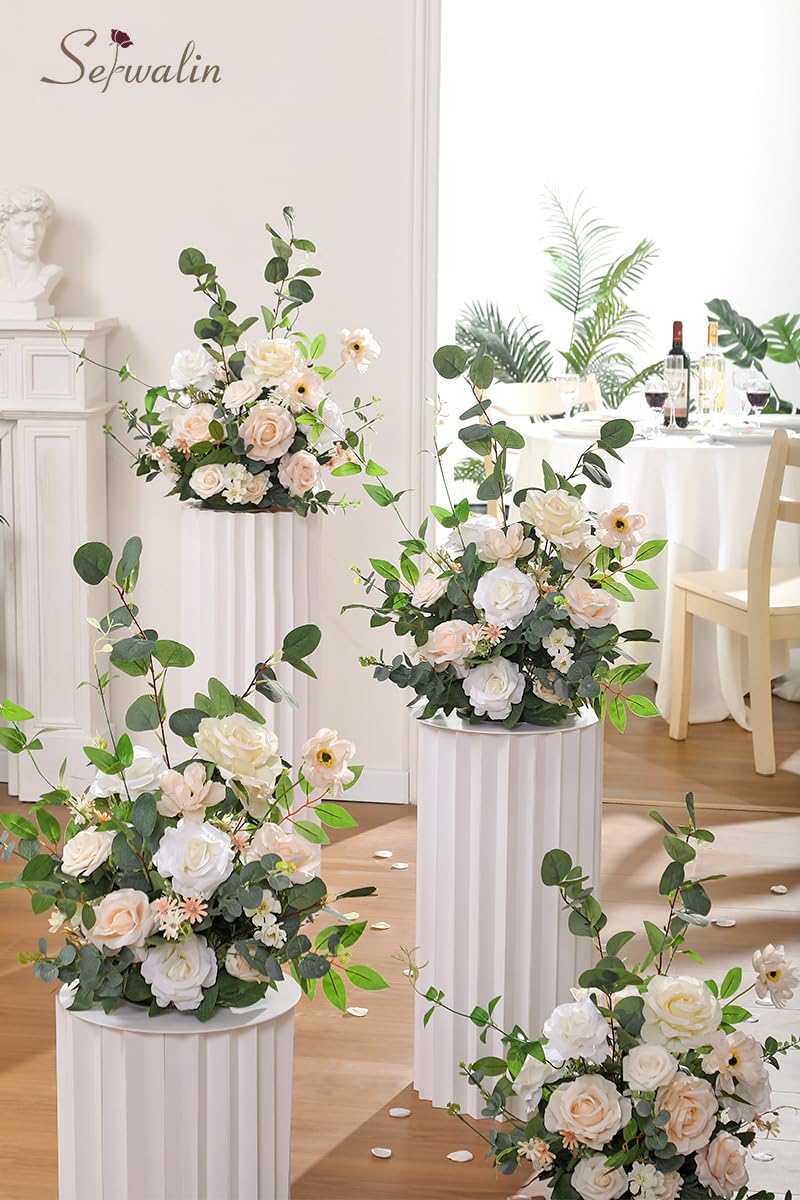 Serwalin Aisle Runner Flowers Arrangement Wedding Chair Decorations 2 Free Standing Artificial Fake Flowers Champagne Ceremony Reception Church Pew Rose Floral Party Outdoor Decor