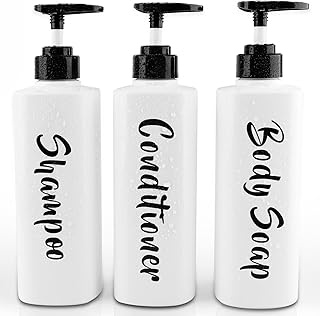16.9oz Shampoo and Conditioner Dispenser Set of 3-Printed Shower Soap Dispenser Plastic Shampoo Bottles Refillable with Pump - Shampoo Conditioner Body Wash Dispenser for Bathroom Shower Wall