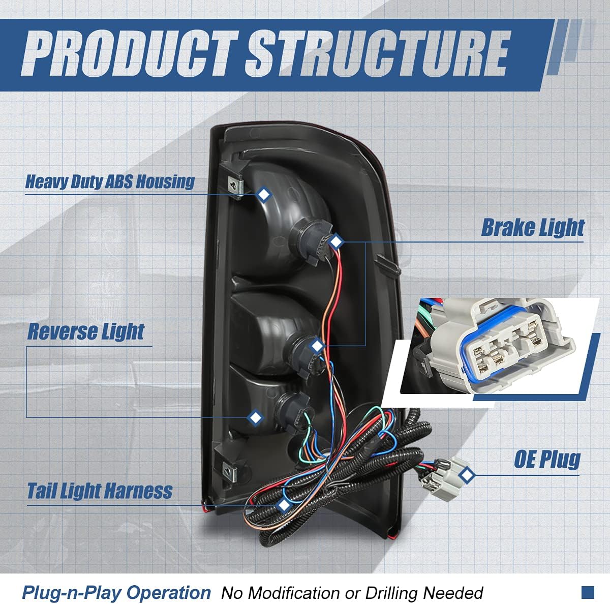 Auto Dynasty Tail Lights Compatible with 2003-2007 Chevy Silverado 1500 2500 3500 with Wiring Harness Rear Brake Lamps, Driver Left Side, Red Lens