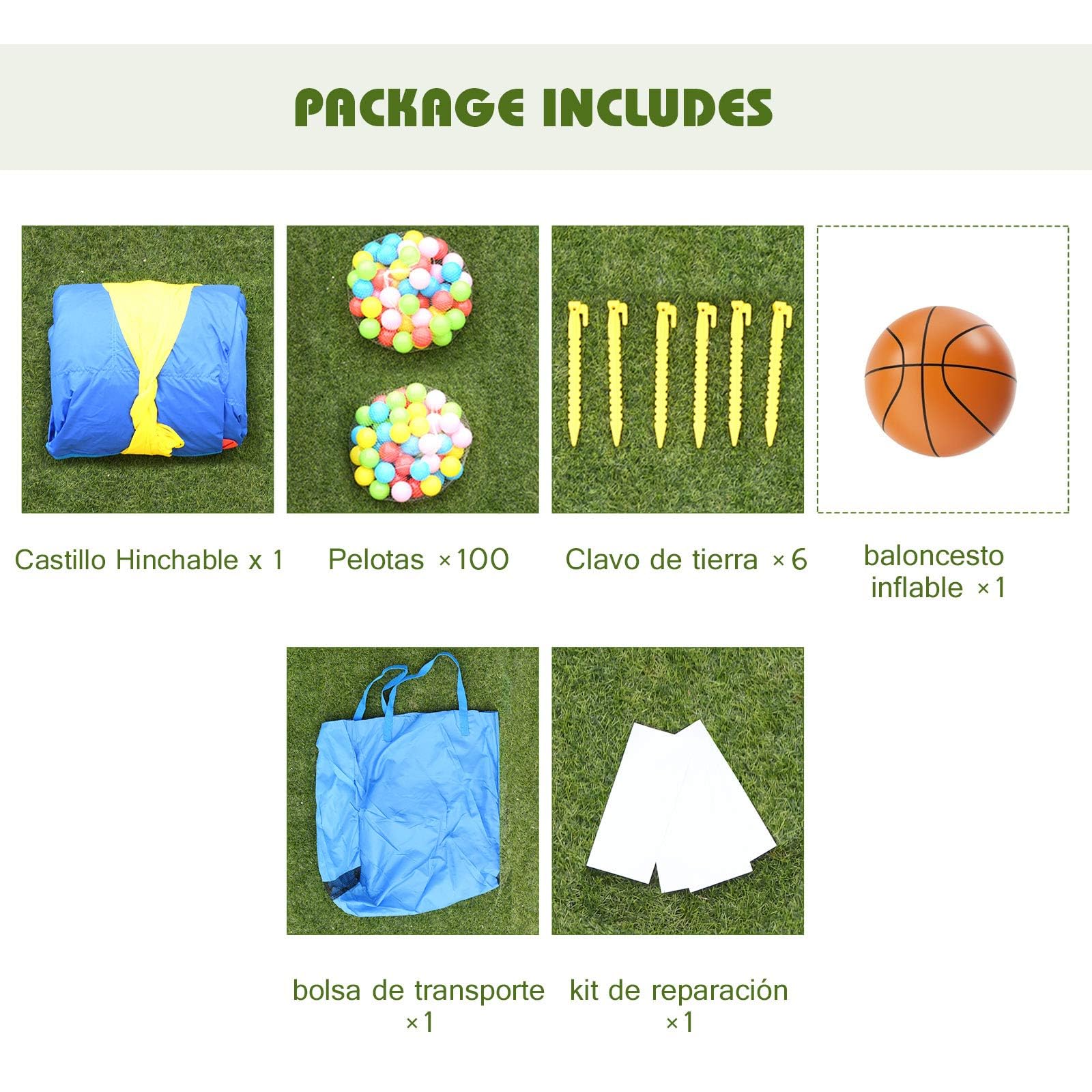 COSTWAY Castillo Hinchable con Tobogán, Castillo Inflable de 301x313x165cm para Niños de 3 a 10 años, con 100 Bolas Oceánicas, Kit de Reparación y Bolsa de Transporte (con Soplador de 480 W)
