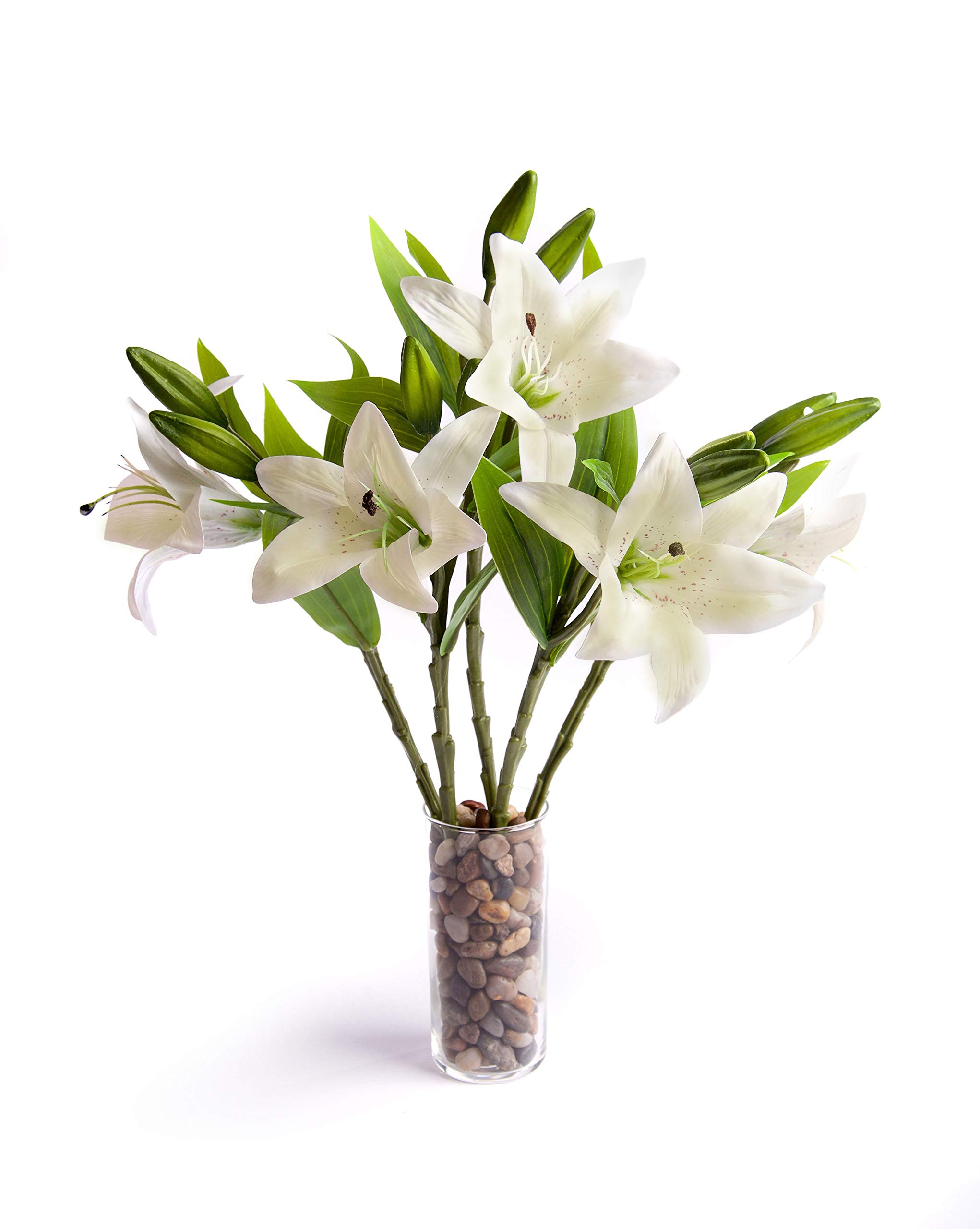 Best Artificial 35cm Single Natural Real Touch Tiger Lily Outdoor Wedding Flowers - (5 pcs) - Arrangement Grave Decor Home (Ivory)