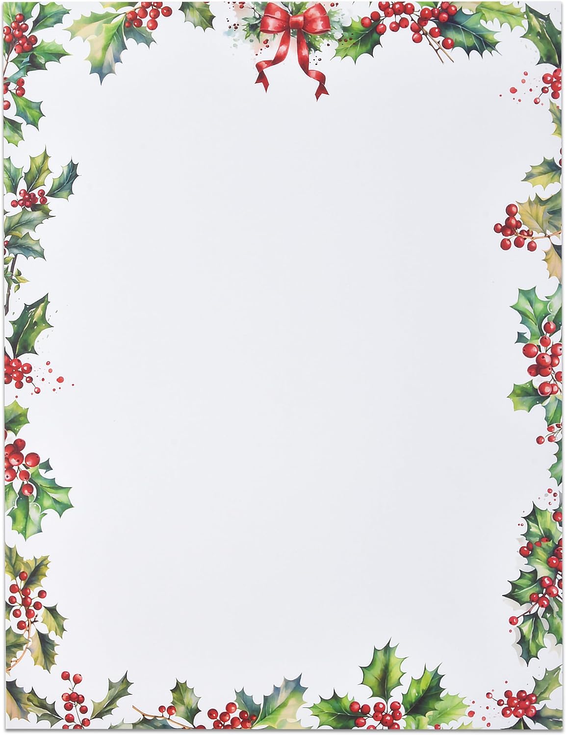 Holly Berries Letterhead Printer Paper - 100 Sheets For Laser & Inkjet