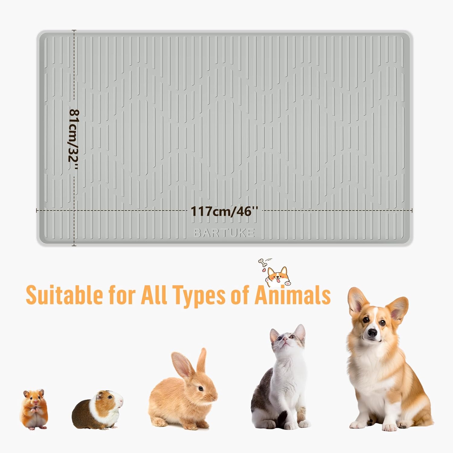 Silicone Pet Cage Liner Mat, 46” x32” Small Animals Floor Bed Mat Washable & Reusable Rabbit Playpen Mat, Pet Training Pads for Rabbits Guinea Pigs Bunny Hamster Cats Dogs