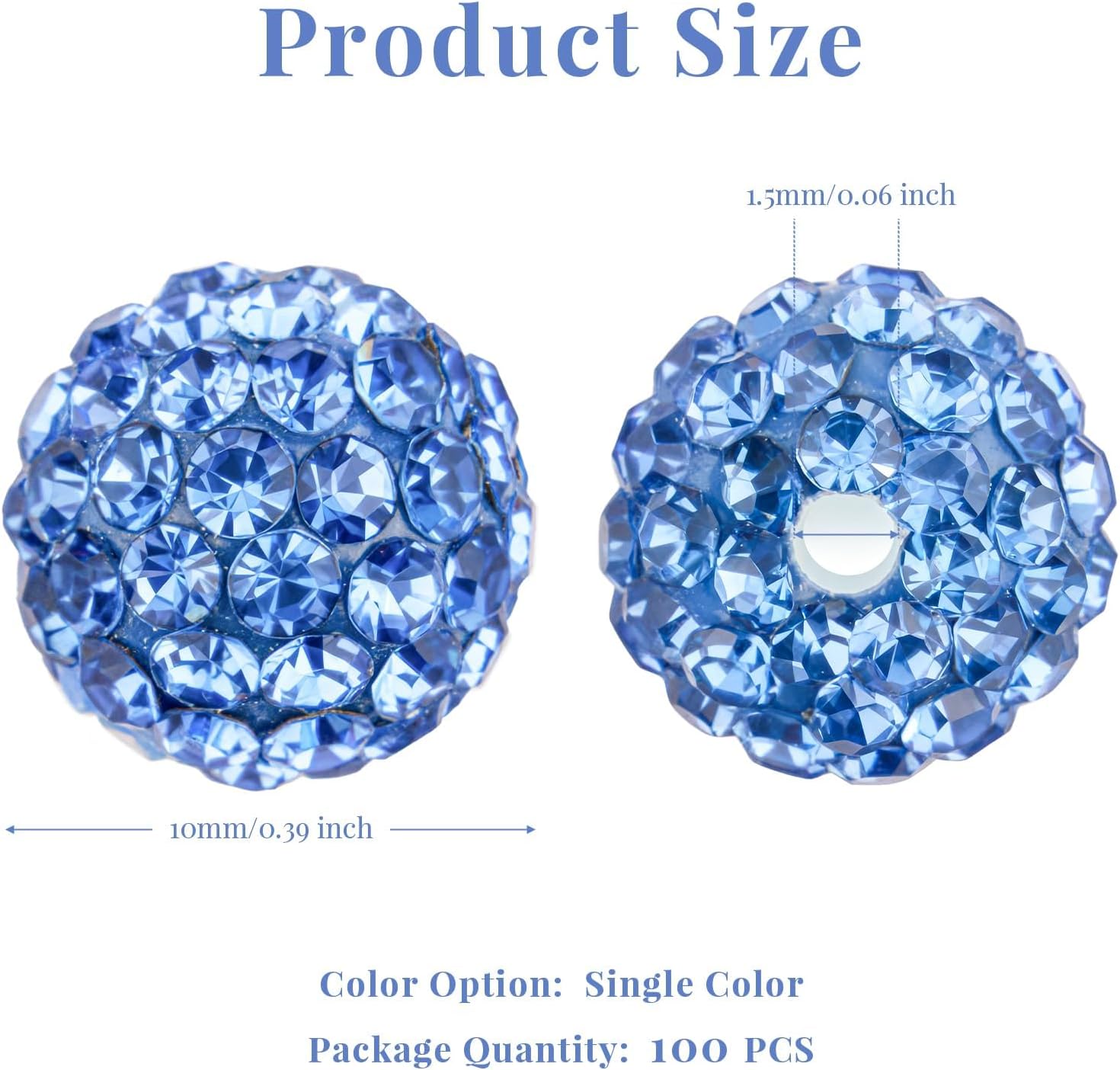 100Pcs 10mm Light Blue Rhinestone Beads for Jewelry Making, Shiny Round Disco Ball Sparkly Beads Bulk with 10-Grid Storage Box for DIY Baseball Necklaces Shamballa Bracelets - Image 2