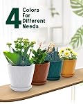 6 Inch Indoor Planter Pots with Drainage Hole and Tray Saucer,Flower Pots for Indoor Outdoor Garden Plants and Flowers, Multicolor, 4 Packs
