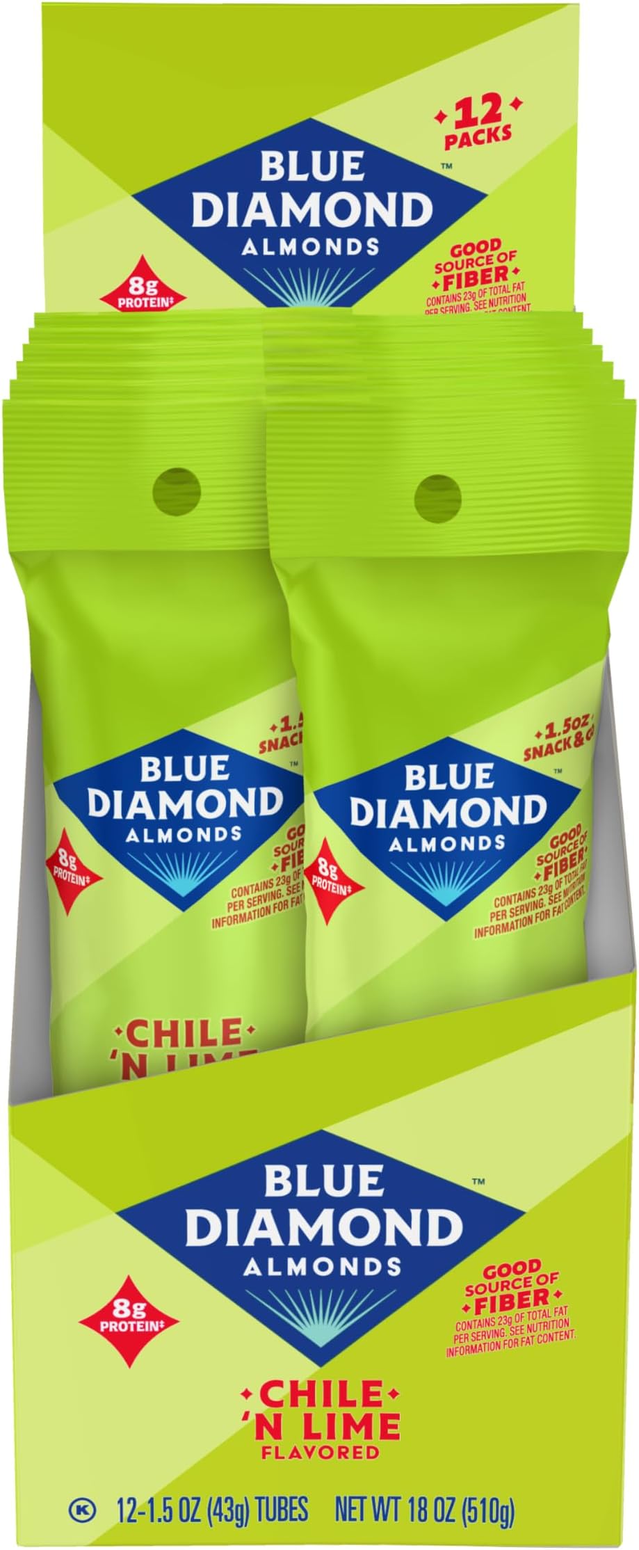Blue Diamond Almonds Chile 'n Lime Flavored Snack Nut, 1.5 oz, Pack of 12