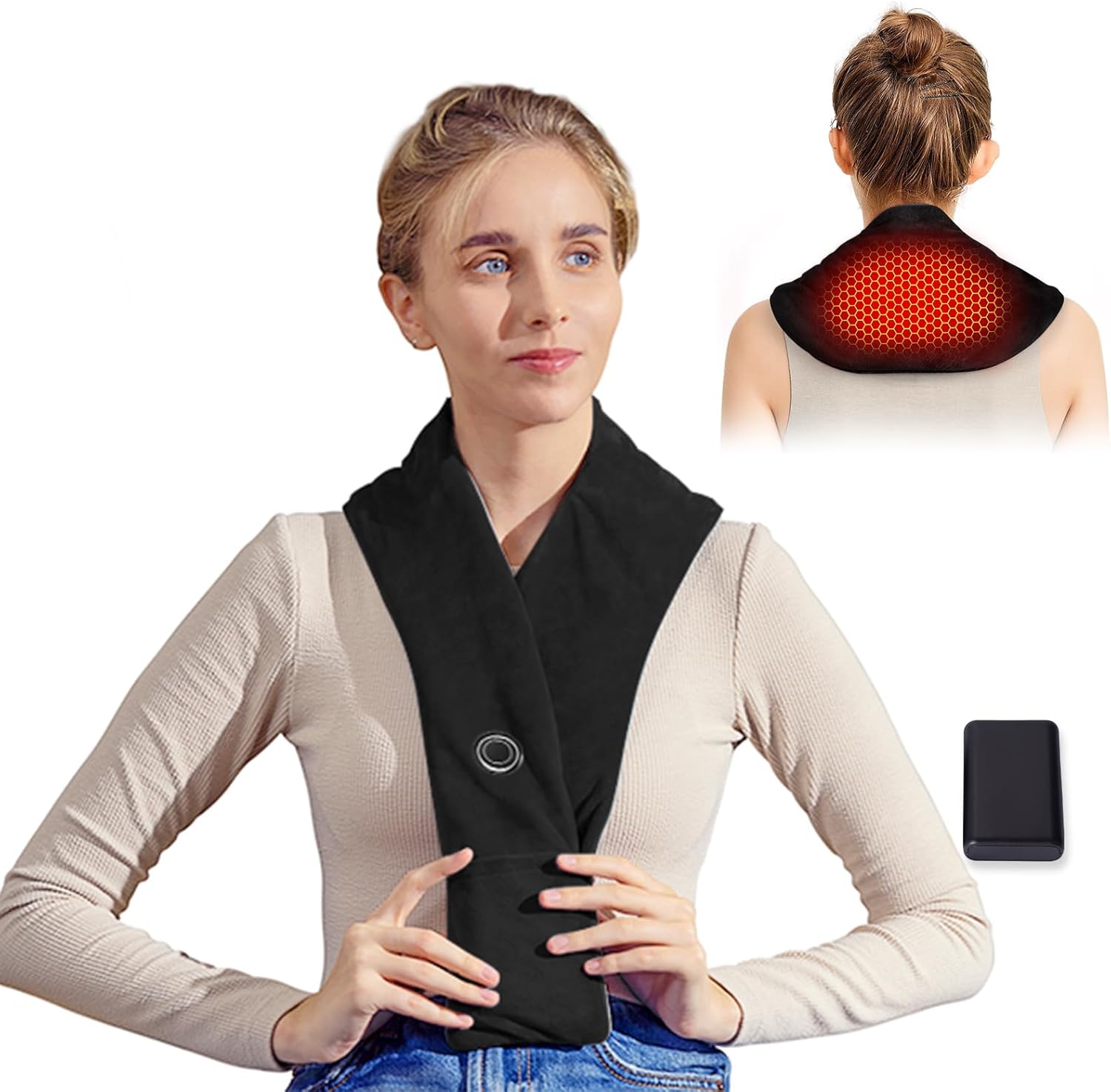 Remo Neck Heating Pad, Portable Cordless Heating Pad for Neck Pain Electric Compact Soft with Four Heat Settings, Gift for Family,Black
