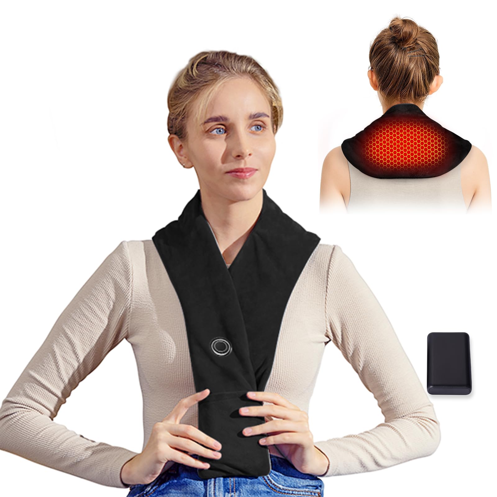 Remo Almohadilla térmica para el cuello para aliviar el dolor, almohadilla térmica inalámbrica portátil para dolor de cuello, envoltura térmica compacta con bufanda suave y térmica, regalo para la