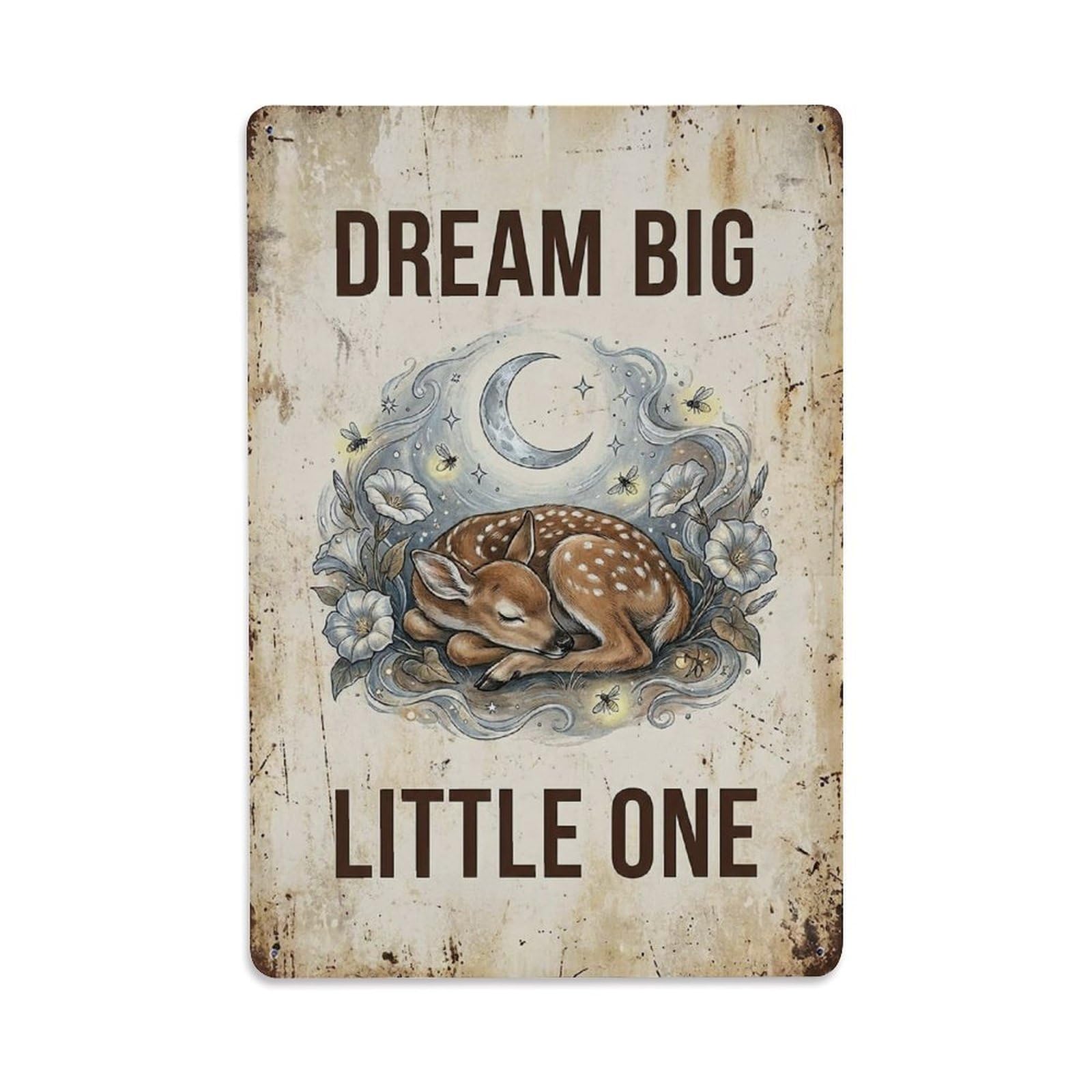 Okngb Style Folk Fawn Wildlife Saying Big Little One Vintage Metal Tin Sign Plaque Wall Decor For Cafe, Man Cave, Club Bar, Office, Home Garden Round Metal Poster 8X12inch