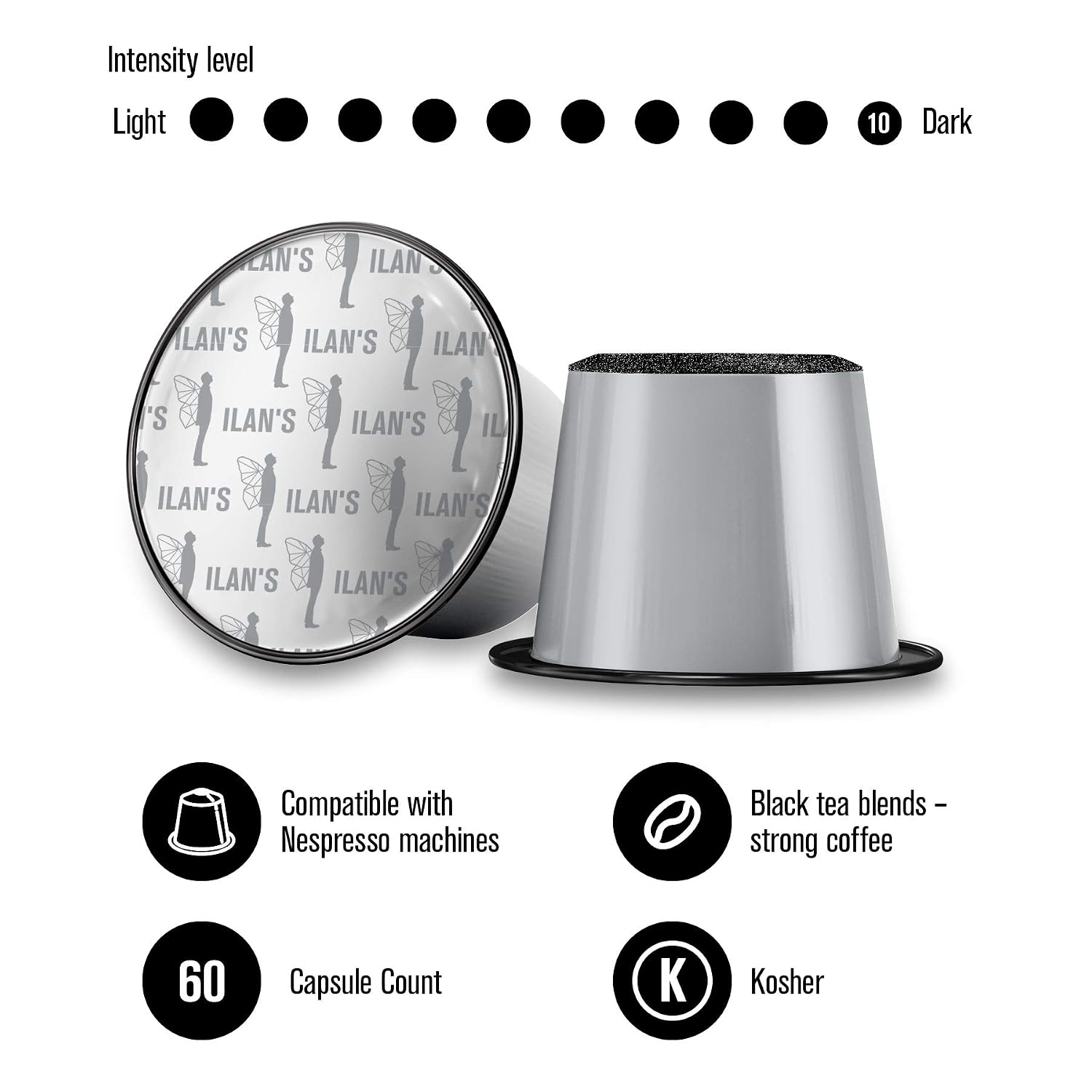 Compatible with Nespresso machines - Courage - by Ilan's - 60 count espresso pods - Premium gourmet quality espresso pods comptible with Nespresso Original Machines - Fair Trade