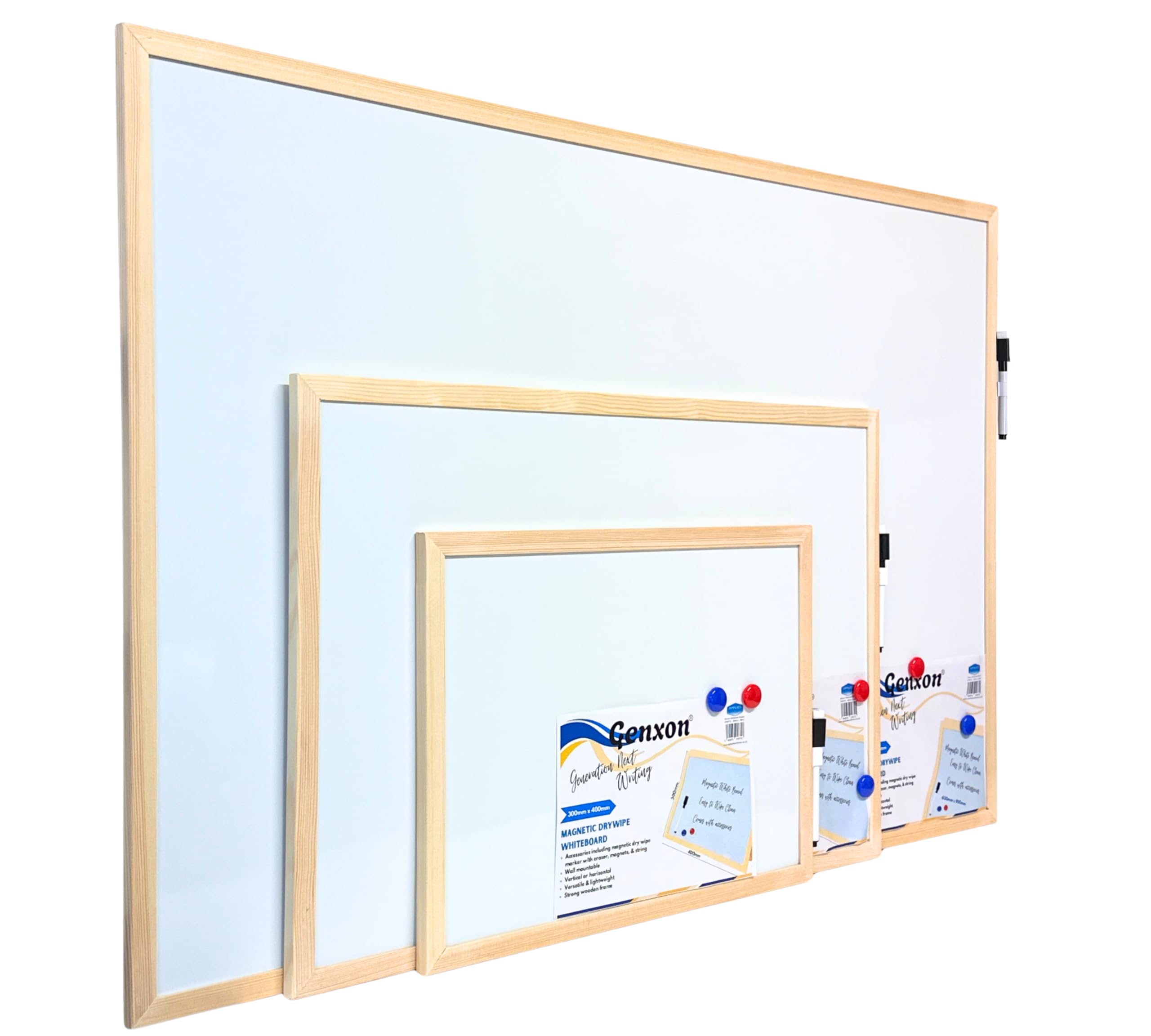 Magnetic Whiteboards Wooden Frame Board Drywipe Dry Erase Noticeboard with Marker and Two Magnets (Small- 30cm x 40cm)