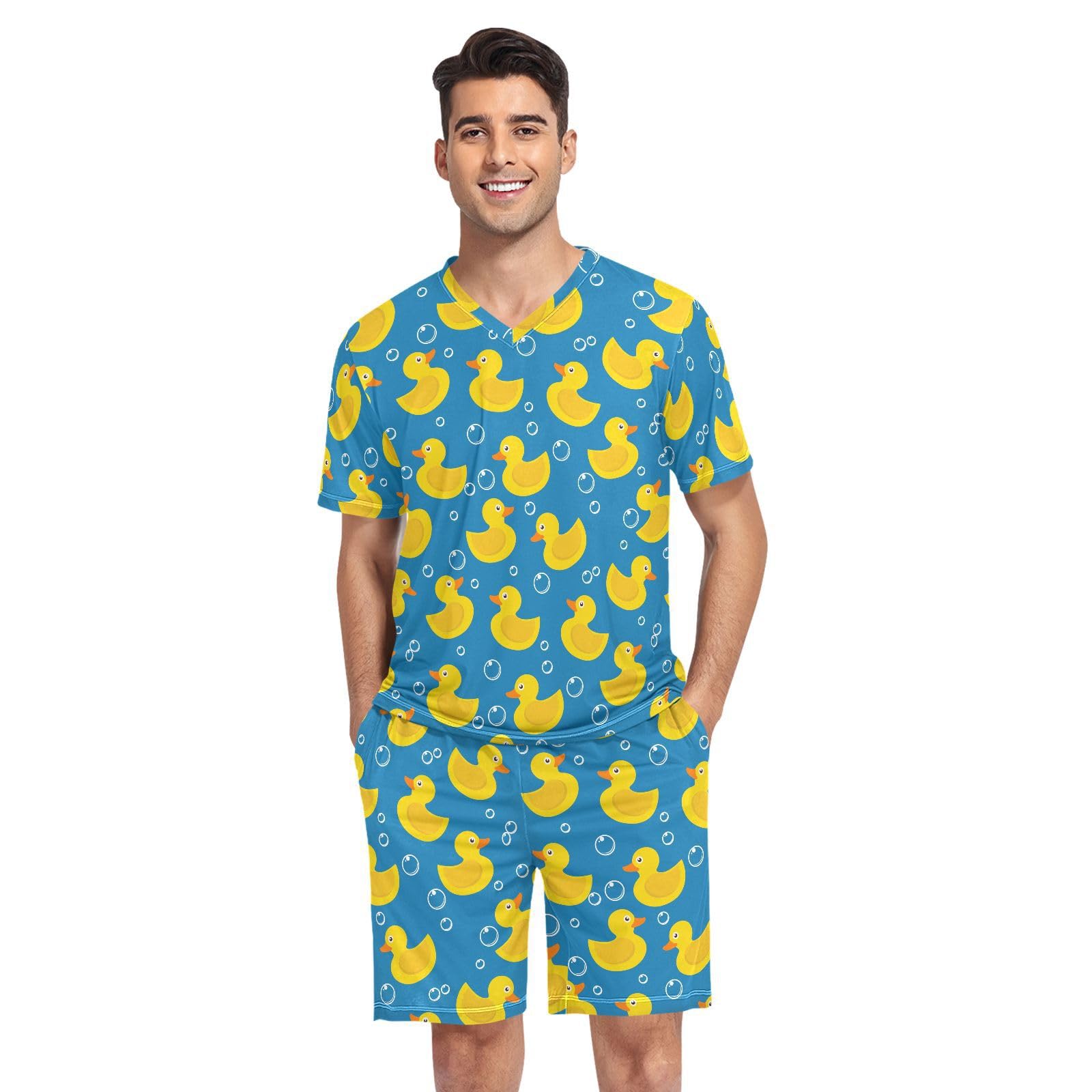 Laprad Men's Pajamas Set Two Piece Short Sleeve Sleepwear Loungewear V-Neck with Pockets