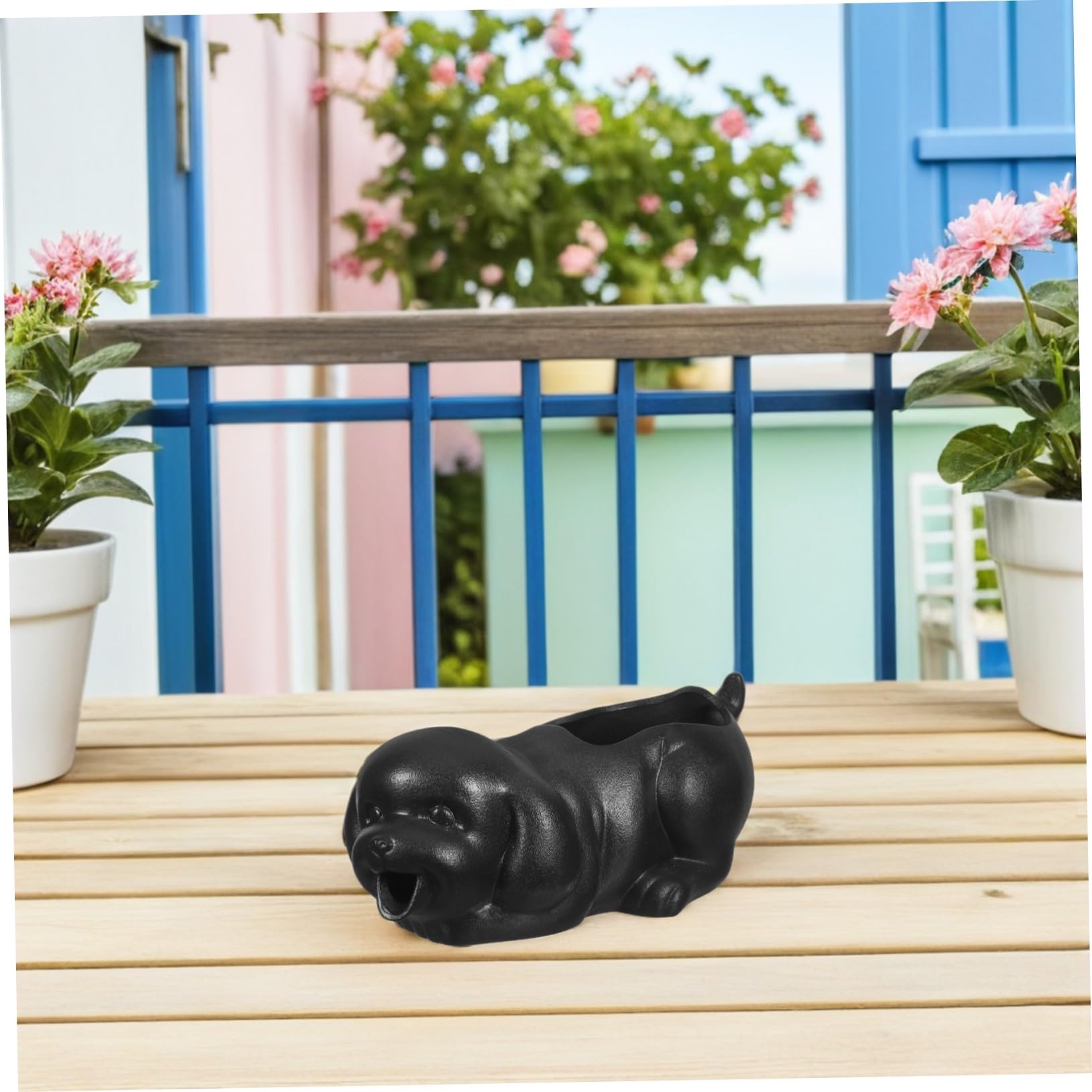 SHINEOFI Keramik Wasserfall-spucker Hund Form Langlebiger Tischbrunnen mit Pflanzen-Topf Natürlicher Filter für Aquarium und Garten Zirkulierender Bonsai-brunnen Dekorative Fischteich