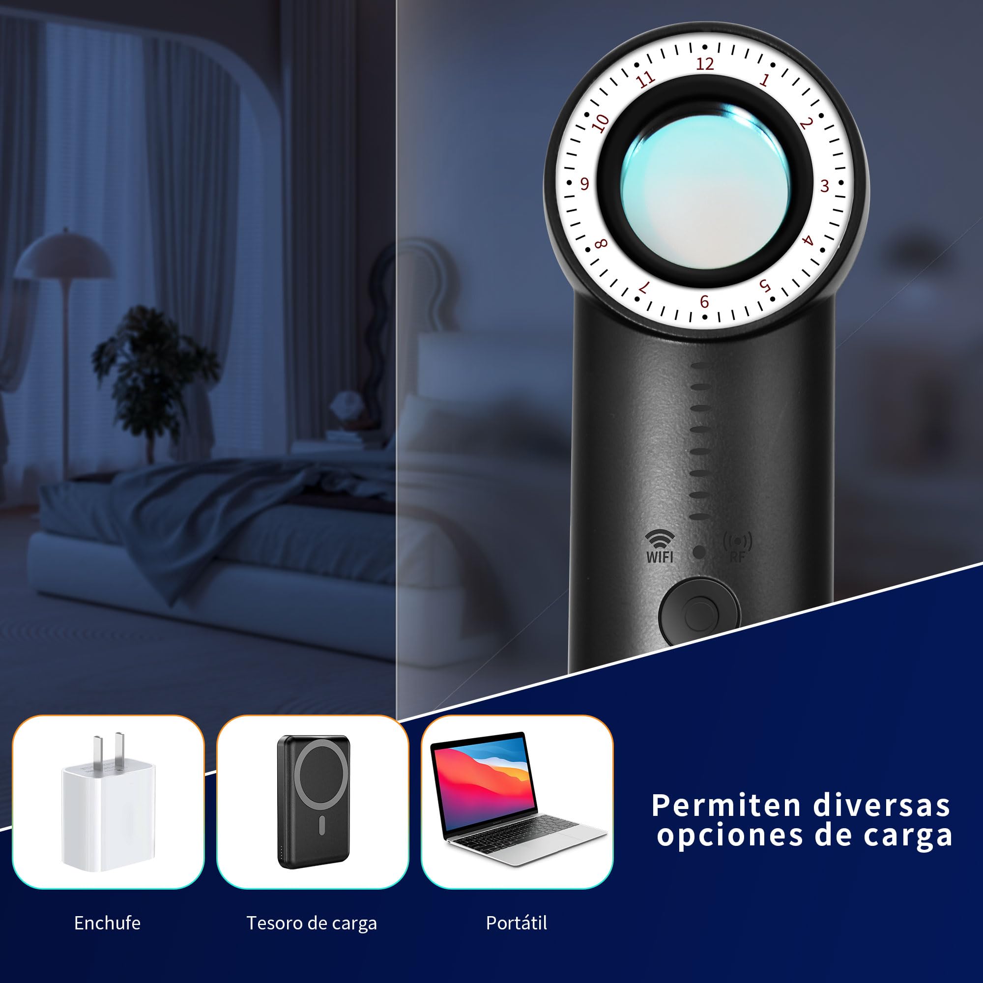 UYIKOO Detector de Camaras y Microfonos Ocultos, Detector de Cámara Espía Oculta, Señal RF Inalámbrico Detector Bug Detector Detector de Bichos GPSpara Oficina, Hotel, Hogar
