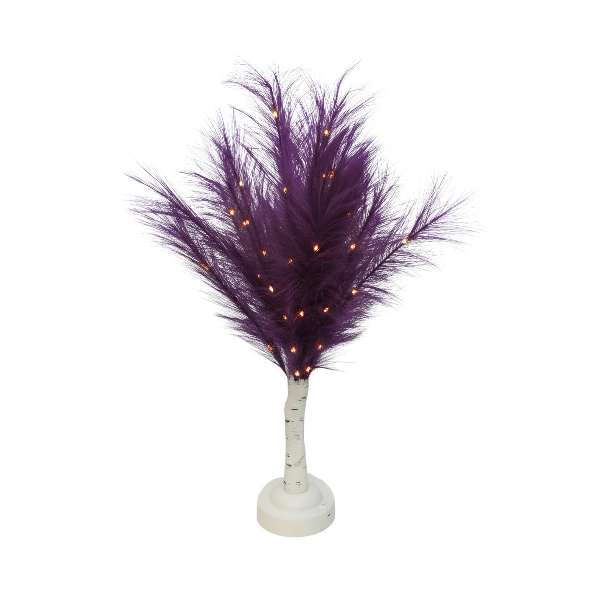 SHATCHI 70cm Purple Feather Tree Table Lamp Warm White LEDs Lighted Pampas Tree – Battery-Operated Decorative Night Light for Christmas, Home, Events, Holiday Decorations