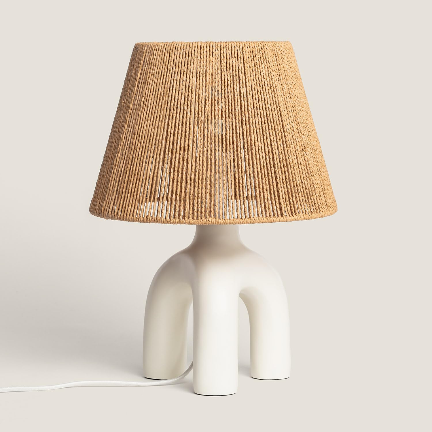 LEDKIA LIGHTING Lampe à Poser Papier Tressé et Résine Otilia Blanc
