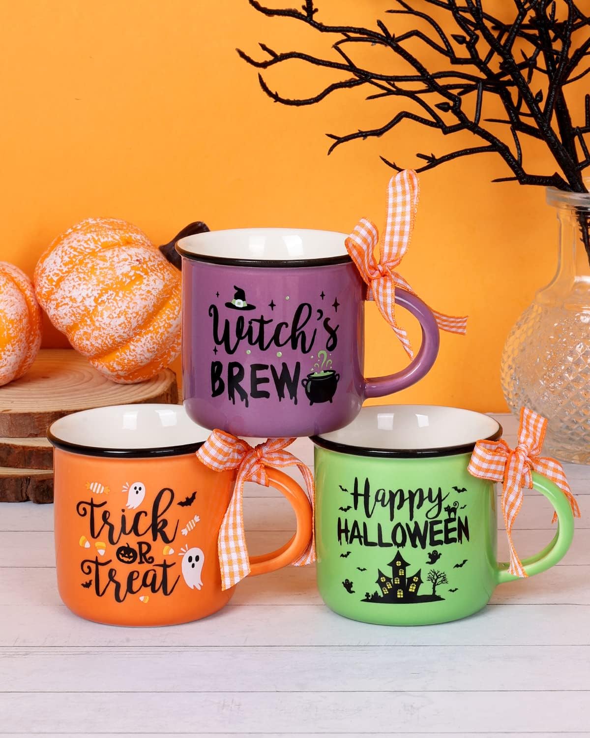Halloween Mini Coffee Mugs Fall Kitchen Decor Witch Tiered Tray Coffee Bar Decorations Funny Novelty Espresso Fall Mugs Farmhouse Home Decor Trick or Treat Happy Halloween Coffee Mugs Gift Set of 3