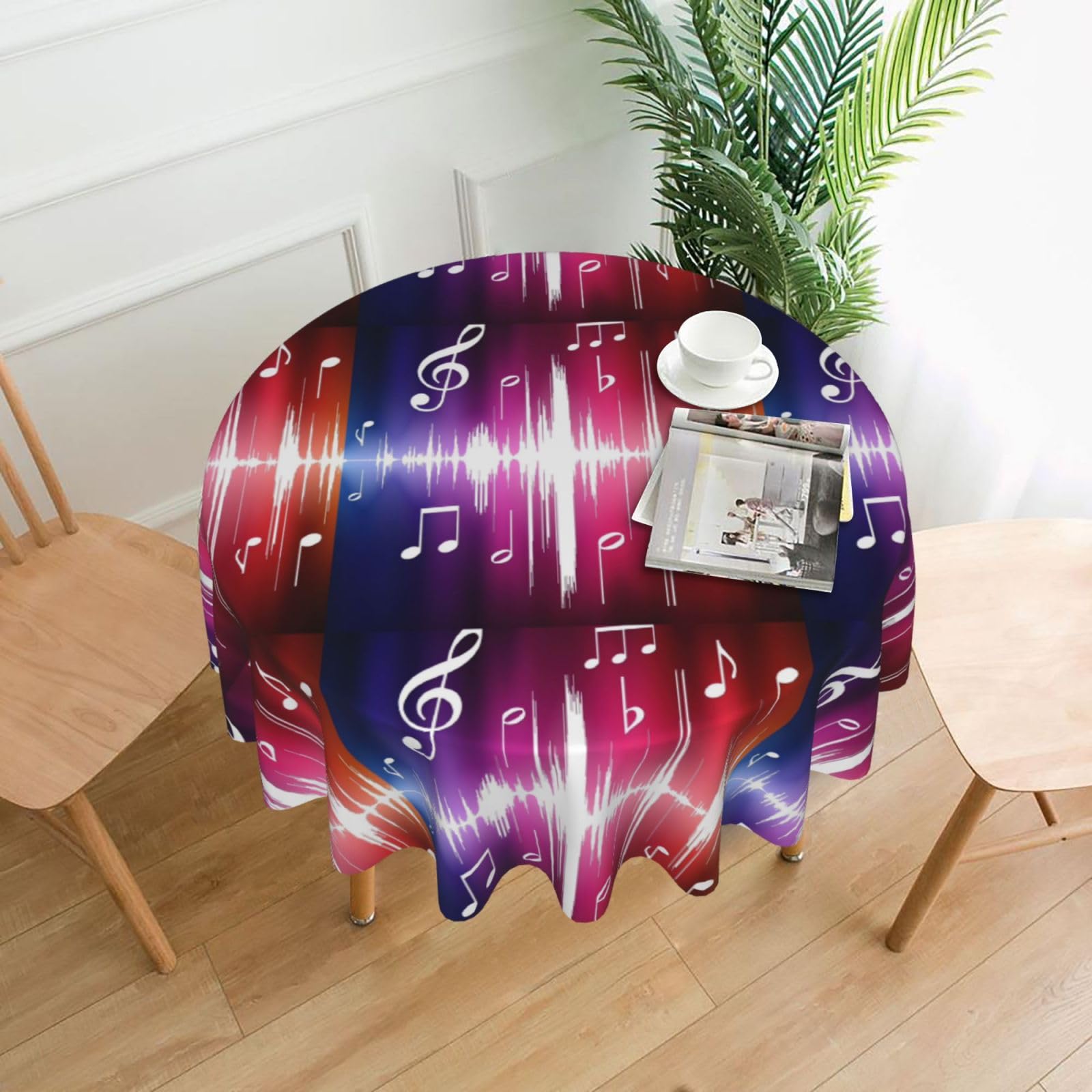 Nbtghga Music Notes. Print Tablecloth Round Border Table Cloth Cover Decorative For Party Holiday Dinning Tabletop Home