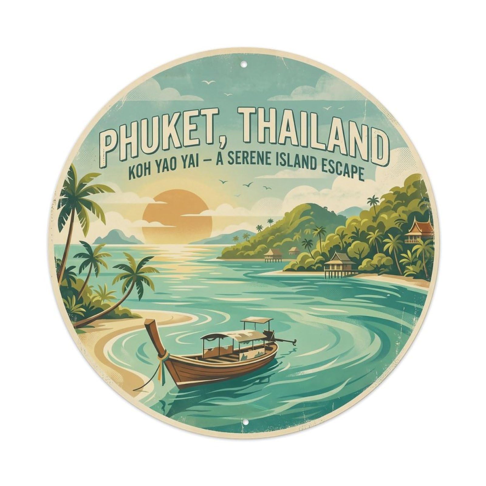 Odgynaw 8X8inch(20X20cm) Phuket Ko Yao Yai Island Tropical Coastal Journey Metal Tin Sign