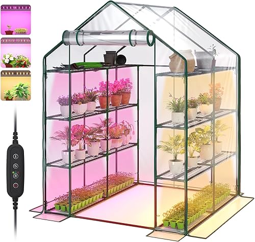 Bstrip Invernadero interior con luces de cultivo, mini invernadero interior con puerta de entrada enrollable con cremallera y cubierta de PVC, luz