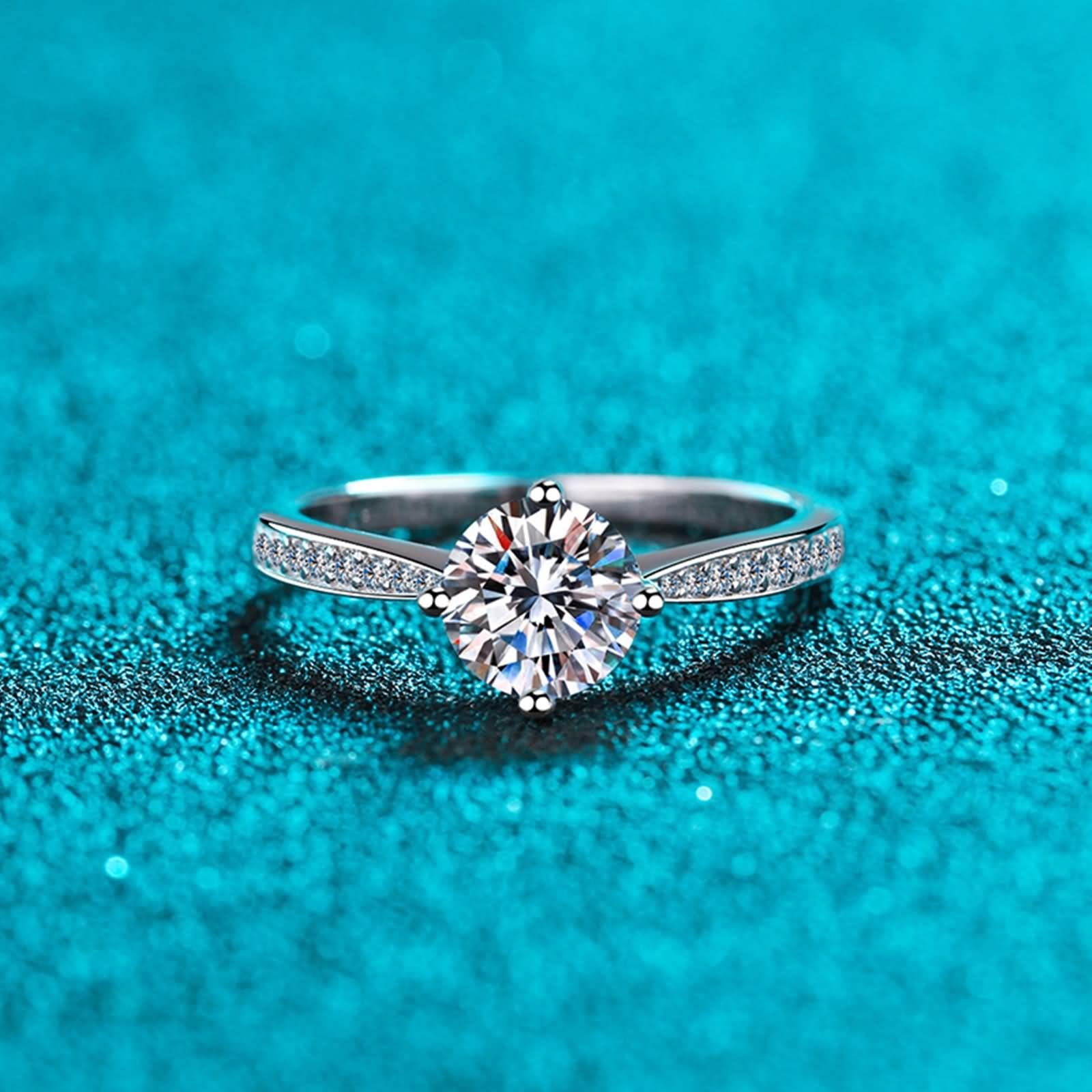Fedi nuziali da donna, anello di fidanzamento solitario di forma rotonda in oro bianco con moissanite in argento Sterling 925