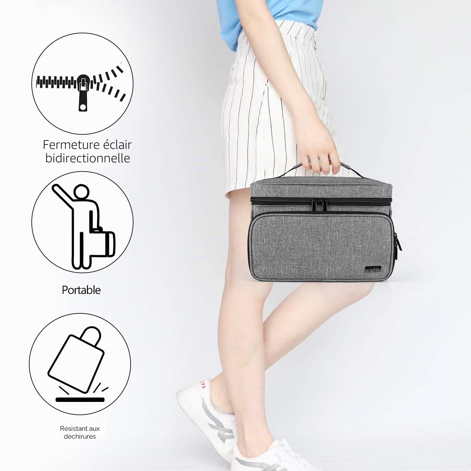 Luxja Sac Rangement pour Kit de Couture, Boite de Accessoires de Couture avec 2 Poches Transparentes Détachables, Rangement Materiel a Couture, Gris (Sac Seulement)