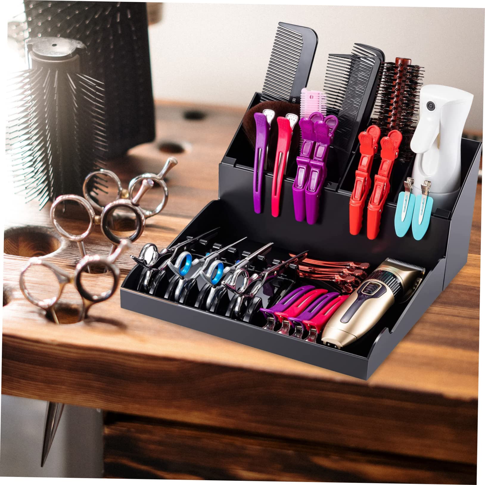 Organizador Profesional para Tijeras y Peines De Peluquería, 1 Unidad, Compacto y Resistente, para Barberos y Estilistas, Almacenamiento para Salón, Bandeja Included