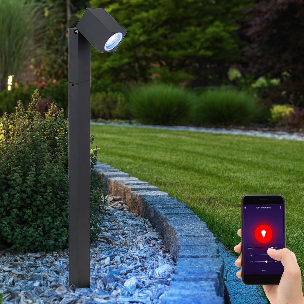Wegeleuchten Außen anthrazit Garten Stehlampe dimmbar Aussen Smart Home RGB LED Außenleuchte Terrasse stehend, Farbwechsel Spot schwenkbar, 1x 4,5W 290lm warmweiß - kaltweiß, LxBxH 11,5x7,2x80 cm