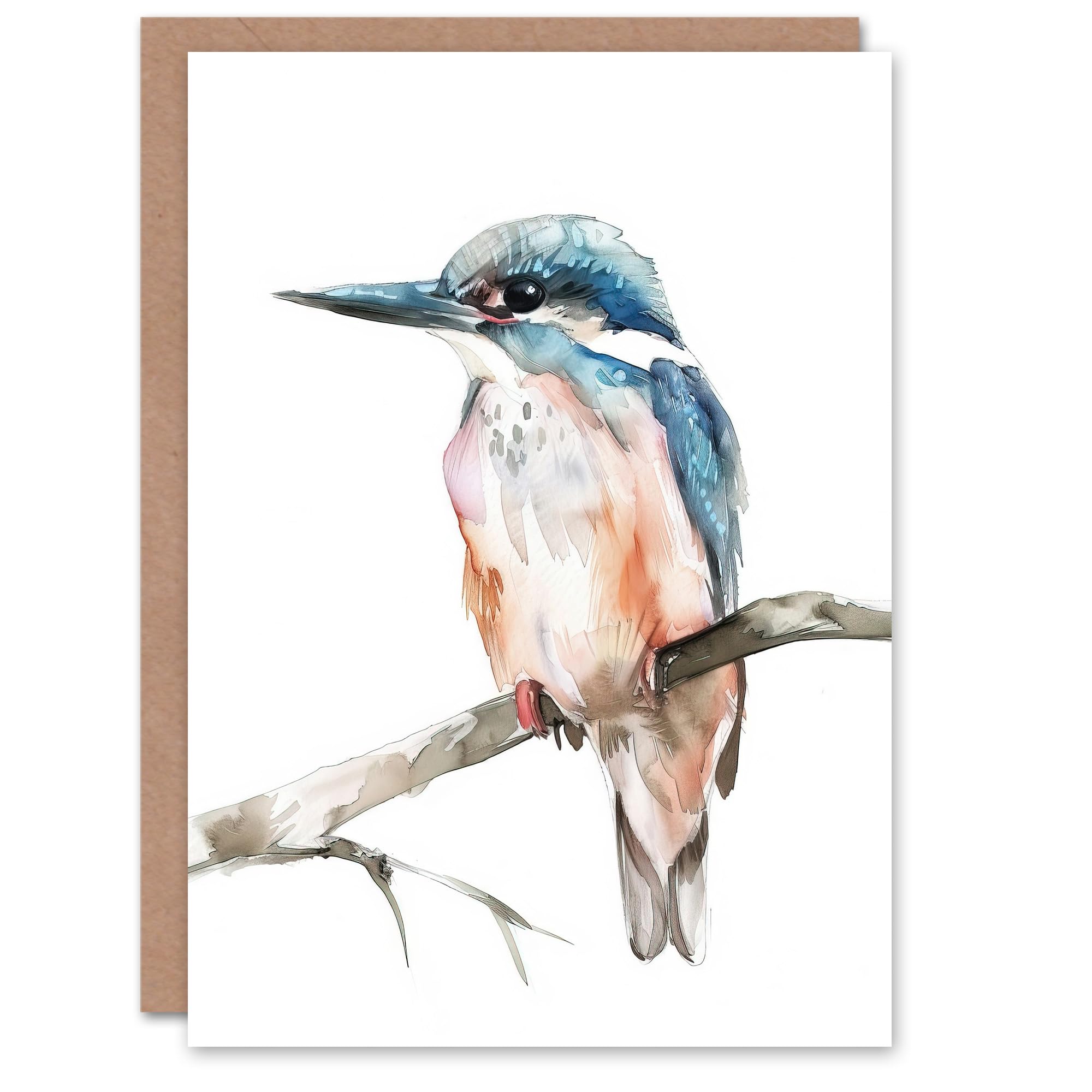 Artery8 Greeting Card Blue Kingfisher Bird Modern Watercolour Simple Blank For All Him Or Her Art Birthday Card