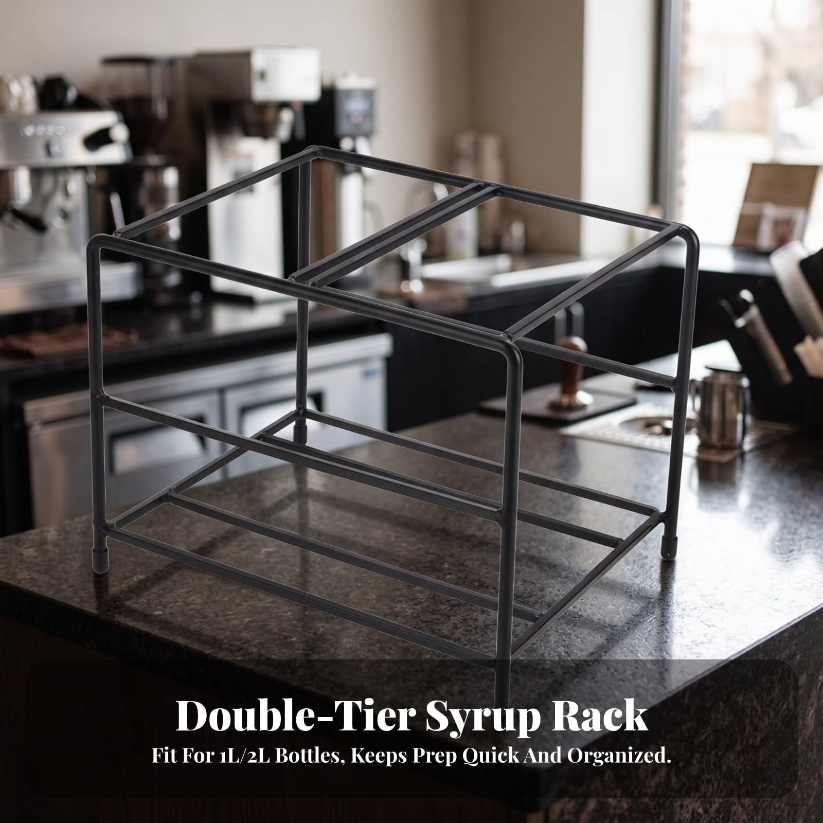 Supporto in Metallo con Base Rialzata | Compatto, Scaffale, Robusto, Portaoggetti, per Caffetteria, professionisti del bar, Ripiano 2L