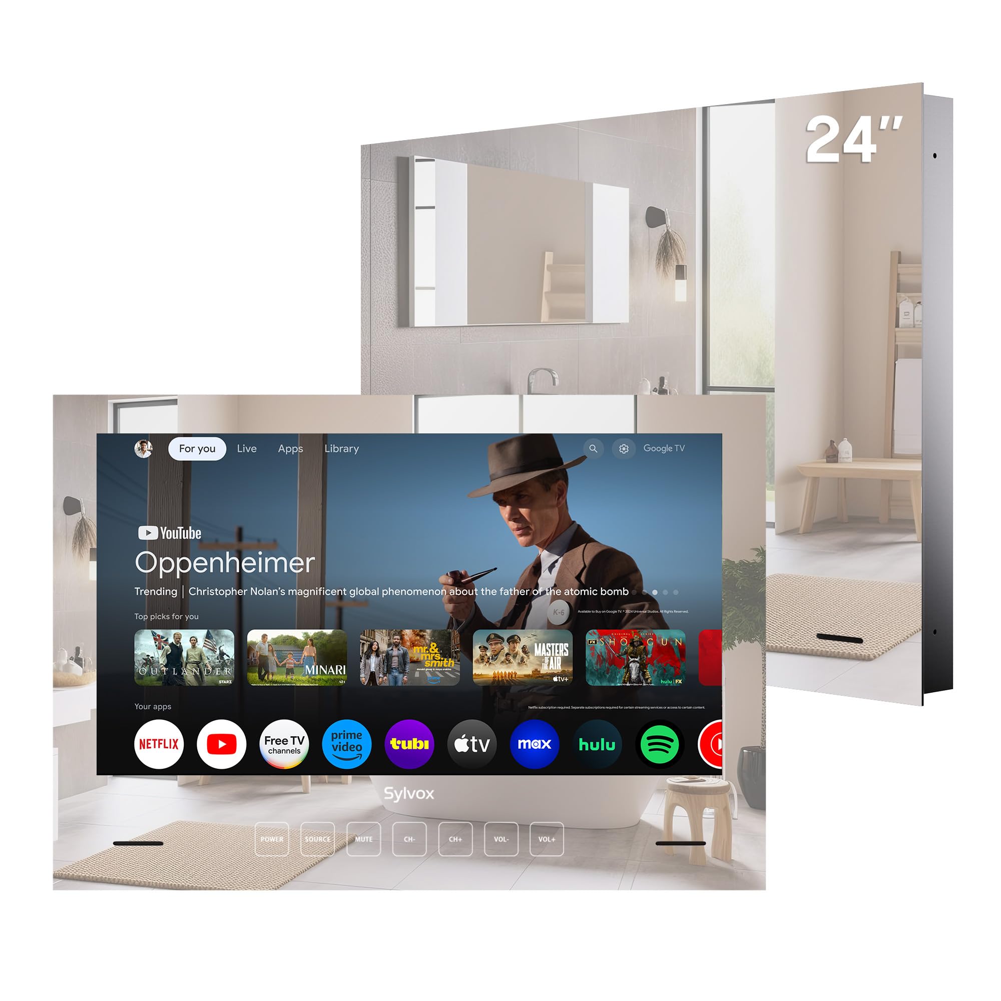 scaffale specchio tv smart google 24 pollici waterproof