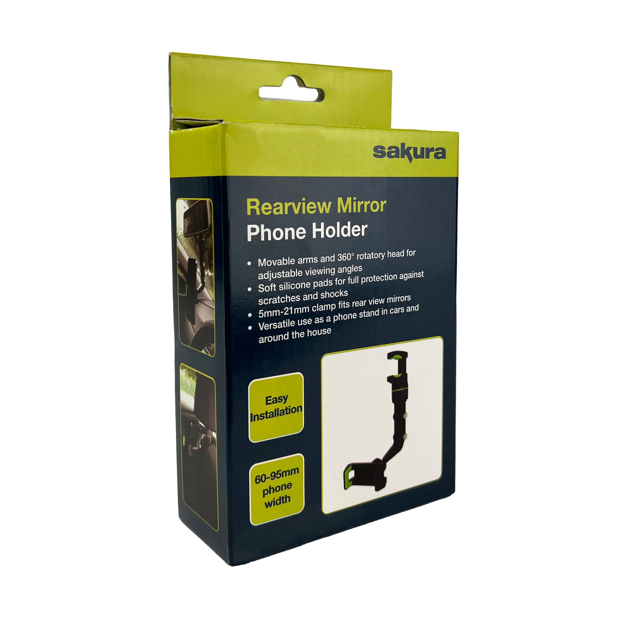 Sakura Rear View Mirror Phone Holder, Black and Green - Image 2