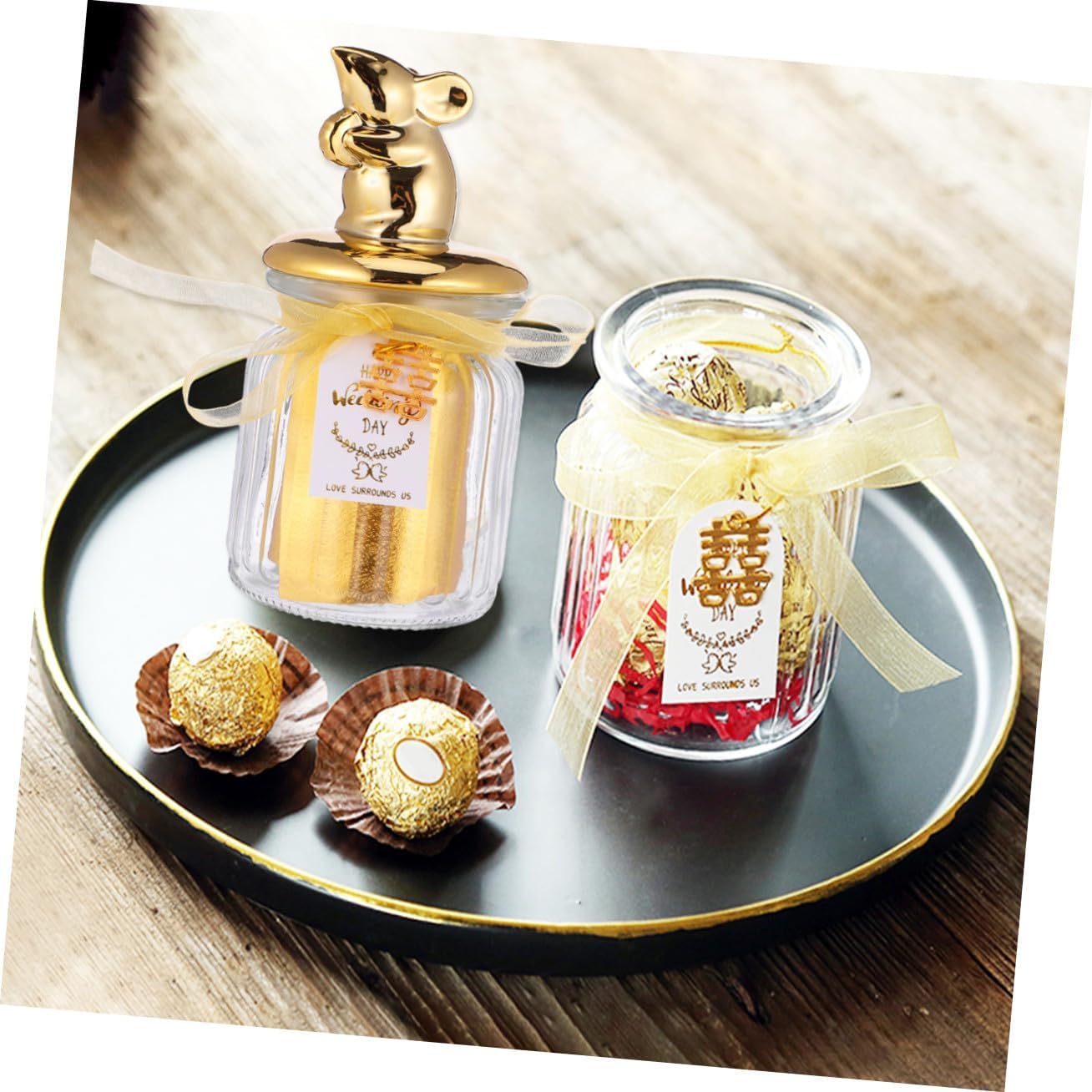jojofuny Golden Sealed Ceramic Candy Jar with Glass Storage Bottle, Animal Design Candy Box for Wedding Party Favors and Holiday Keepsake