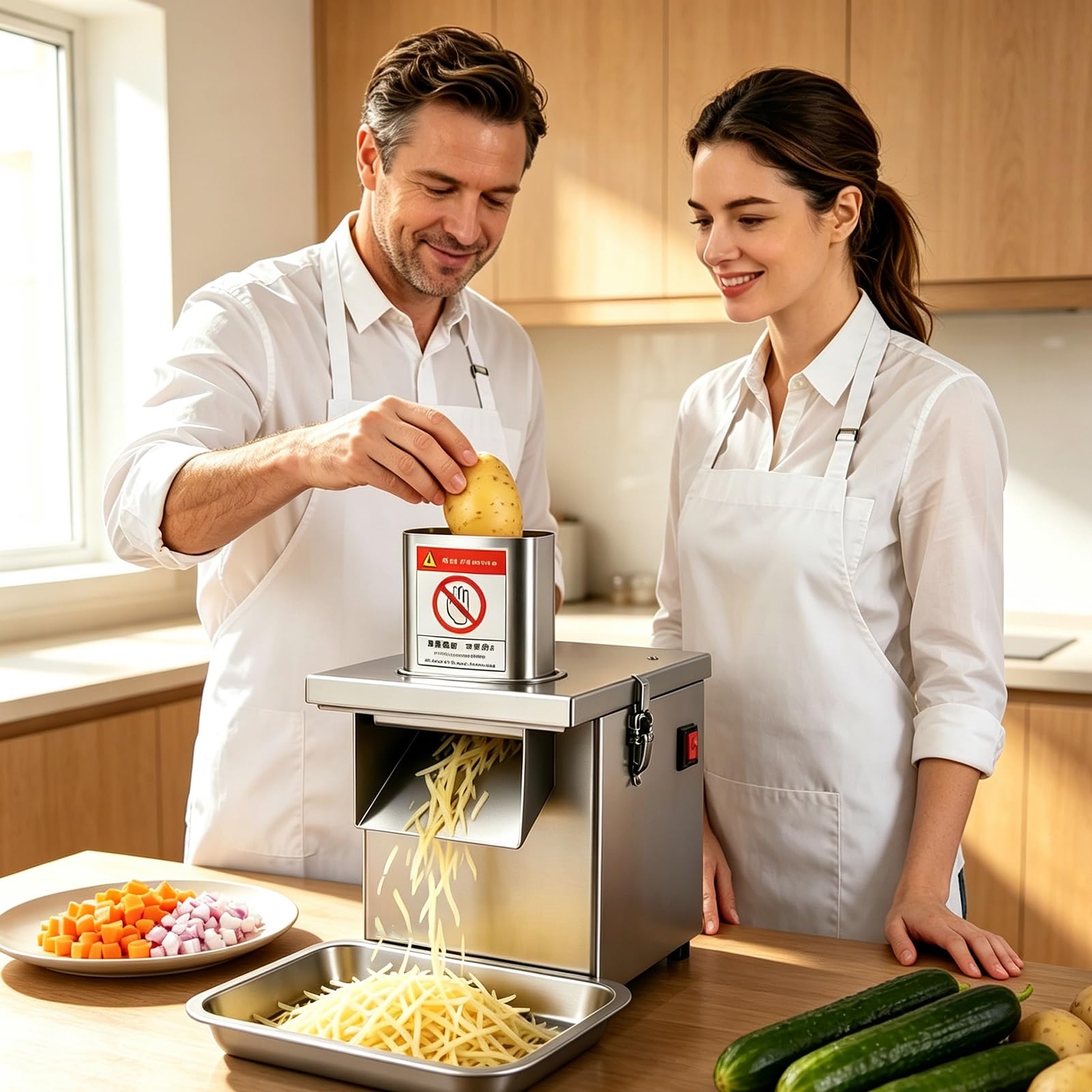 Cortadora De Verduras Comercial 3 En 1, Cortadora Eléctrica De Acero Inoxidable De 200 W, Máquina Para Rallar Y Cortar En Dados, Producción De 150 Kg/h Para Restaurante