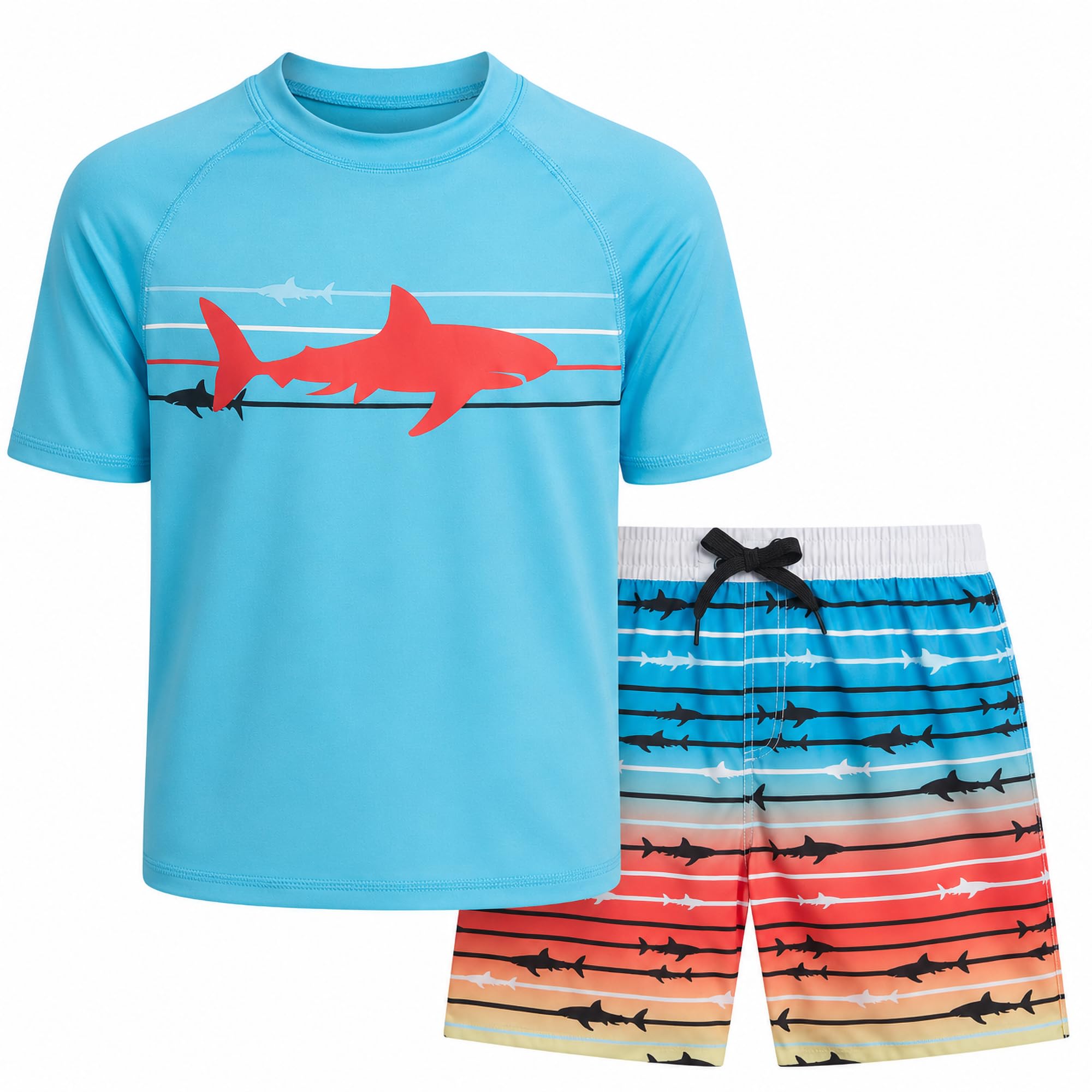 Big Chill Boys 2-Piece UPF 50 Short Sleeve Rash Guard &amp; Swim Trunks